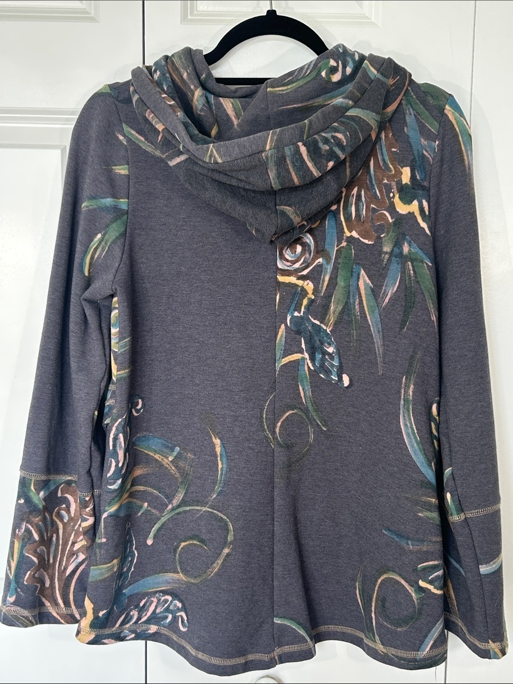 Winter Sun Women's Gray Hooded Zip Sweatshirt with Botanical Print Size Small - Picture 5 of 8